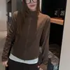 Top base de manga larga de forro polar para mujer con cuello semi-alto, diseño de otoño e invierno con doble cremallera, corte ajustado y efecto adelgazante, estilo chaqueta corta, fabricado en fábrica