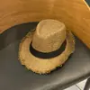 Sombrero de Paja Estilo Coreano Borde Crudo Jazz para Hombre Verano Viaje Paja Enrollada Protección Solar Sombrero de Paja Juventud Viaje Sombrero Casual