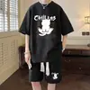 Conjunto de Dos Piezas para Hombre de Verano 2026, Corte Holgado, Oversize, Estilo Americano, Marca de Moda Ins, Camiseta Blanca de Manga Corta con Cuello Redondo y Pantalones Cortos