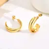 Pendientes de Acero Inoxidable Lisos de Doble Capa con Forma de C Geométricos Luz de Lujo Sensación de Alta Gama Aro Delgado Dorado Apilable
