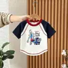 Ropa Nueva de Verano para Niños y Niñas, Camisetas de Manga Corta Bloque de Color 100% Algodón Estilo Coreano, Estampados de Dibujos Animados para Niños, Camisetas Versátiles Casuales de Verano de Moda