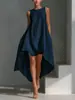 2026 Amazon Novo Verão Transfronteiriço Europeu e Americano Roupas Femininas Cor Sólida Simples Solta Bainha Irregular Vestido Feminino