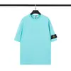 Camiseta de Manga Corta Casual Suelta de Color Sólido High Street Estilo Básico Clásico Stoneh con Parche en la Manga para Hombre