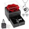 Regalo transfronterizo de Amazon para Acción de Gracias, Navidad, San Valentín, collar de proyección, aretes, flor de vida eterna femenina, caja de regalo, joyería