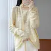 Nuevo Suéter de Punto para Mujer Otoño/Invierno, 100% Lana, Cuello Redondo, Mangas Largas con Calados, Flores de Ganchillo Hechas a Mano y Diseño de Cinta Suelta