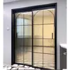 Puerta Deslizante Retro de Tres Secciones Estilo Francés Aleación de Titanio-Magnesio Divisor de Cocina Balcón Sala de Estar Riel Colgante Puerta Deslizante de Vidrio