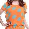 Leche de Papaya Verano Nuevo Top Estilo Coreano Suelto Lunares Cuello Redondo Jersey Manga Corta Ajustado con Cordones Camisa de Gasa para Mujer
