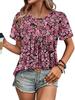 2025 Estación Independiente Europea y Americana de Amazon Nuevo Estampado Floral Cuello Redondo Agujero de Flor Camiseta Casual Manga Corta Flor Plegada Mujer