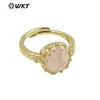 WT-R488 Anel feminino ajustável em ouro 18K banhado, com flor incrustada de pedra preciosa colorida original, acessórios para o dia a dia