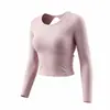 Camiseta Deportiva de Manga Larga para Mujer con Nudo Trasero Hueco, como una Nube, con Almohadillas en el Pecho, Ropa de Fitness para Yoga, Secado Rápido, Adelgazante