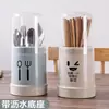 Portapalillos Multifuncional para el Hogar con Drenaje, Estante Organizador de Tubo para Palillos, Organizador de Utensilios de Cocina, Plástico con Tapa, a Prueba de Polvo