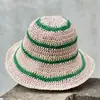 Chapéu de Palha Trançado Arco-Íris Vazado de Verão, Chapéu de Sol Tendência para Férias na Praia, Chapéu Artesanal de Crochê, Chapéu de Pescador Estilo Ins para Mulheres