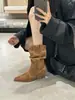 Novedad Otoño/Invierno 2026 Botines Retro de Moda Estilo Coreano Tacón Grueso Botines sin Cordones Botas Martin Plisadas
