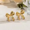 Pendientes de Acero Inoxidable con Forma de Lazo Transfronterizos Europeos y Americanos, Pendientes Versátiles de Acero de Titanio Dorados en 18K para Mujer, Pendientes de Corazón de Gama Alta