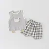 Conjunto de Roupa de Verão para Bebê Super Fofo com Colete de Desenho Animado e Shorts de Duas Peças para Passeios de Verão, Categoria a