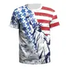 Transfronteiriço Europeu e Americano: Camiseta Masculina de Manga Curta com Estampa Digital 3D da Série Bandeira do Dia da Independência dos EUA e Estátua da Liberdade