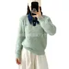 Nuevo Punto de Imitación de Visón Japonés y Coreano con Mangas de Mezclilla Empalmadas Cuello Polo Falso de Dos Piezas Ropa de Punto para Mujer Otoño e Invierno Punto Holgado Mangas Largas