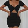 2026 Ropa Nueva para Mujer Transfronteriza de Amazon Europea y Americana Sexy Moda Hueca Plisada Manga Abullonada Vestido Bodycon
