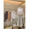 COMO OFICIAL Estilo Perezoso Francés de Principios de Otoño Blusa de Cinta Perlada Transparente Cuello Redondo Mangas de Farol Ropa para Mujer 28803