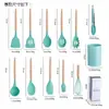Punto mango de madera silicona cocina 12 piezas antiadherente espátula de cocina herramientas de silicona para cocina Set de almacenamiento para hornear