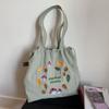 Bolsa de Mano Retro Estilo Bosque Bordado de Hongos Nylon Gran Capacidad Bolsa de Hombro con Cordón Estudiante Viaje Diario