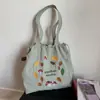 Bolsa de Tote Retro de Nylon Estilo Bosque Bordado, Bolsa Grande de Hombro con Cordón Bordado de Champiñones, Bolsa para Estudiantes de Clase y para Viajar al Trabajo
