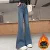 Jeans de otoño e invierno para niñas 2026 nuevos estilo coreano acampanados dulces para niñas mayores con forro polar y tela engrosada