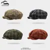 Sombrero Octagonal con Visera Corta de Cuadros Retro Artístico Japonés Novedad Primavera y Verano para Mujer Boina Versátil Gorra de Periodista