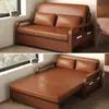 Sofá cama integrado dos en uno cama de siesta estilo chino retro sofá cama de cuero aceitado encerado cama plegable cama plegable multifuncional