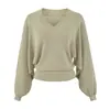 Top de punto blanco con cuello en V y mangas murciélago para mujer, nuevo diseño otoño/invierno, elegante, adelgazante, versátil y perfecto como capa interior
