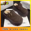 Chinelos de Algodão 2024 Outono e Inverno Novos Meio Chinelos Sola Grossa Uso Externo Bico Slip-on Forrados com Lã Bocken Bocken Sapatos Meio Chinelos para Mulheres