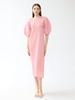Vestido Plegable con Manga 2026 Gama Alta Primavera Color Sólido Casual Cuello Redondo Plisado de Longitud Media Delgado de Corte A para Mujer