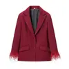 Moda Femenina Transfronteriza Europea y Americana Nueva Invierno 2025 Chaqueta con Decoración de Plumas + Traje de Pantalones de Cintura Alta High-End Ins