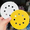 Hojas de Papel de Lija de Flocado Amarillo de 5 Pulgadas y 8 Agujeros para Madera, Muebles, Pulido de Masilla Automotriz, Papel de Lija Abrasivo de Óxido de Aluminio