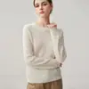 Suéter de Punto de Cachemir para Mujer con Borde de Espiga Cuello Redondo Color Sólido Cálido Manga Larga Otoño Invierno Nuevo Estilo Base Suave Pegajosa
