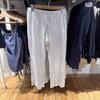 Pantalones largos de ojales florales azules estilo BM, cintura elástica, pantalones casuales para mujer, BM plano para pantalones holgados adelgazantes de pierna recta