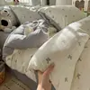 Juego de Cuatro Piezas de Hilo Tipo Nube Amigable con la Piel, Juego de Tres Piezas Estilo Sábana, Ropa de Cama Tradicional Sábana Ajustable de Algodón Lavado