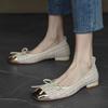 Zapatos de Ballet Nuevos Planos de Metal para Mujer Suela Suave Boca Baja Primavera y Verano 2025 Zapatos Planos de Punta Cuadrada Pequeño Aroma con Lazo