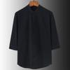 Lino Color Sólido Holgado Talla Grande Camisa de Cuello Verano para Hombre Mediana Edad y Adulto Mayor Manga Siete Puntos Delgada Transpirable Camisa de Manga Corta