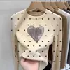 Camisa Segunda Pele Feminina de Bolinhas Slim Fit Estilo Coreano Fashionável Outono/Inverno Gola Meia-Alta Manga Longa Roupa Infantil Top Camada Interna Quente