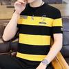Atacado Fábrica de Seda Gelo Manga Curta T-shirt Dos Homens Solto plus size Dos Homens Respirável All-match Confortável T-shirt Listrado Casual Manga Curta