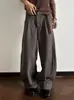 Pantalones Casuales Largos Ajustados de Espiga Retro Americano para Hombre Diseño de Doble Pinza Botón Oculto Pantalones de Traje