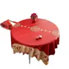 Toalha de Mesa Redonda Festiva, Sem Lavagem, Impermeável, à Prova de Óleo, Toalha de Mesa Vermelha para Decoração de Casamento, Toalha de Mesa para Mesa de Centro com Atmosfera de Ano Novo
