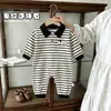 Ropa para niños, mameluco de algodón puro para bebé, conjunto lindo de dibujos animados, mameluco de manga larga para bebé, mameluco a rayas versátil