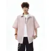 Camisa de Seersucker Texturizada de Manga Corta para Hombre, Tallas Grandes, Holgada, Marca de Moda, Camisa a Cuadros Casual Relajada de Verano