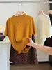 Blusa de tricô feminina estilo coreano com gola alta e manga curta, outono, slim fit, simples, básica, versátil, cor sólida, camisa base