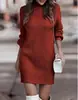 Tk Cross-Border Outono/Inverno 2025 Comércio Exterior Amazon Suéter de Gola Alta Vestido de Tricô de Manga Longa Feminino Estilo Europeu e Americano em Estoque