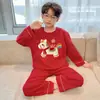 Pijama Infantil, Similar al Algodón, Manga Larga, Primavera y Otoño, para Niños, Año Nuevo, Rojo, Año del Zodiaco, Año del Caballo, Nuevo Estilo, Ropa Exterior Juvenil