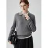 Suéter Feminino de Lã Trançada Fashion 2026 Outono Inverno Novo Estilo Coreano Cor Sólida Emagrecedor Suéter Polo Tendência
