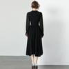 Outono Novo Estilo Elegante Manga Longa Gola Alta Bordado Pesado Renda Patchwork Vestido